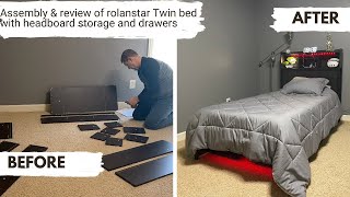 Assembly amp Review Rolanstar Twin Bed Frame with Storage Headboard Drawers and Charging Station [upl. by Isherwood]