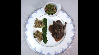 Recette du pigeon rôti jus réduit au cassis fricassée de blettes aux noisettes [upl. by Kcod]