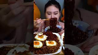 Black bean noodles and eggs mukbang mukbang seafood trending food shorts viralvideo [upl. by Pallaten]