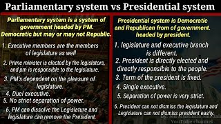 Difference between Parliamentary system and Presidential system types of government series [upl. by Euqinor169]