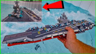 WILL THIS LEGO AIRCRAFT CARRIER FLOAT AND SURVIVE JET TEST [upl. by Tiny]