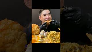 ASMR CHICKEN amp SPICY KOREAN NOODLE EATING SOUNDS MUKBANG shorts [upl. by Schwing]