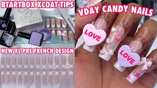 Valentine’s Day Candy Heart Nails  Trying BTARTBOX NEW XL Premade French Tip Soft Gel Nails Kawaii [upl. by Templas]