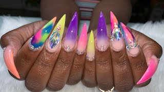 Acrylic Nails Tutorial  All Acrylic No Polish  Rainbow Nails [upl. by Aynna]