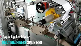 Auto adhesive sticker egg box labeling machine with feeding and stacker [upl. by Alpers]