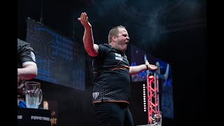 Dirk FALLS OVER during crazy walkon 🤣  2023 Dutch Darts Championship [upl. by Tamqrah]