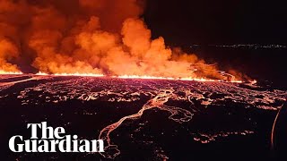 Aerial footage shows Icelandic volcano erupting [upl. by Jared]