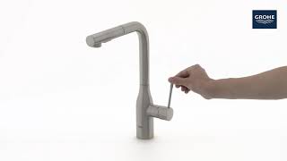 GROHE Essence  Single Lever Kitchen Mixer LSize with Swivel Spout and Pullout Spray Supersteel [upl. by Ail968]