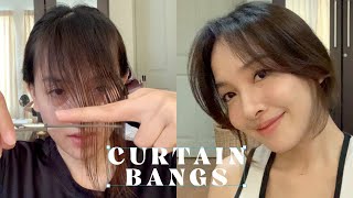 Review cut Curtain bangs at home Turned out okay ตัดหน้าม้าเกาหลีเองที่บ้าน  mayRai [upl. by Deraj]