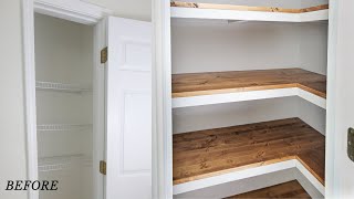 How to Build Corner Pantry Shelves  DIY Corner Shelves [upl. by Eitac758]