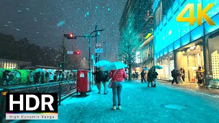 JAPAN  Snowy Night Walk in Tokyo【4K HDR】 [upl. by Frida]