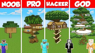 HOUSE ON TREE BASE BUILD CHALLENGE  Minecraft Battle NOOB vs PRO vs HACKER vs GOD  Animation [upl. by Brenda953]