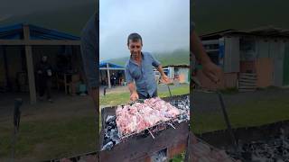 Fresh Mtsvadi Tender Georgian Kebab on the Way to Kazbegi Mountains Georgiashortsvideokebabfood [upl. by Belldas166]