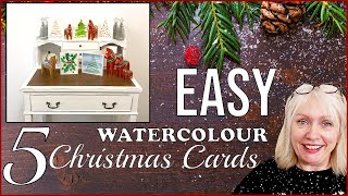 5 Easy watercolour Christmas cards tutorial Make your own Christmas cards for the holidays [upl. by Lerred880]