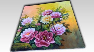 How to draw Peony flowers extremely simple  acrylic peony painting [upl. by Bill]