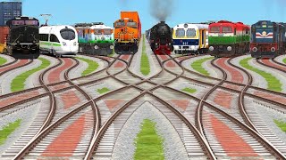 8 TRAINS CROSSING ON CORVED💣 BRANCHED RISKY RAILROAD TRICKS DAIMOND RAILROAD TRACKS BEAMNGDRIVE [upl. by Rew]