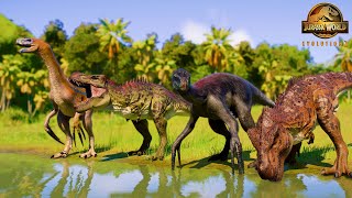 2 Tarbosaurus vs 2 Therizinosurus epic fight for dominance Jurassic World Evolution 2 [upl. by Watkin]