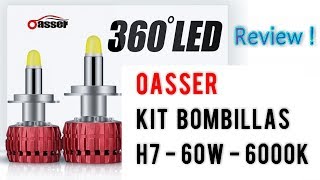 Oasser Faros 60w Kit Bombillas 360 LED H7 Coche Moto Quad  UnBoxing Review Español [upl. by Natascha]