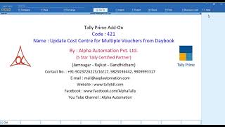 Tally Add On  Update Cost Centre for Multiple Vouchers from Daybook in TallyPrime software [upl. by Valentin]