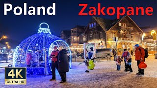 Zakopane Poland 🇵🇱 4K Winter Evening Walking January 2022 [upl. by Salkin627]