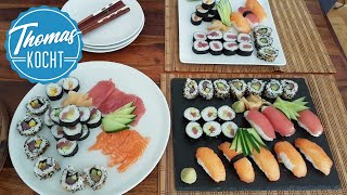 Sushi selber machen  Sushi Reis kochen  Nigiri Maki Sushi und California Roll  Thomas kocht [upl. by Myca]