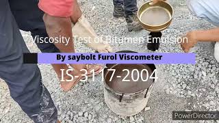 Determination of Viscosity of Bitumen Emulsion by Saybolt Furol Viscometer Rapid SettingGradeRS1 [upl. by Harlamert493]