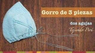 Gorro tipo capucha de 3 piezas para bebes tejido en dos agujas o palitos [upl. by Venu]