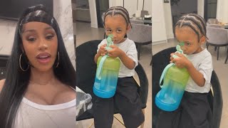 Cardi B Tells Her Son Wave That He Looks Just Like Mommy After He Gets His Hair Braided [upl. by Nosdivad]