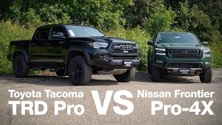 2023 Nissan Frontier Pro4X vs Toyota Tacoma TRD Pro  Walkaround and Review [upl. by Meehyr]