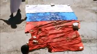 AntiRussian demonstrations in Syria Syrians burn Russian Flags [upl. by Graf289]