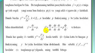 Tartibini pasaytirish mumkin bolgan yuqori tartibli differensial tenglamalar [upl. by Deach]