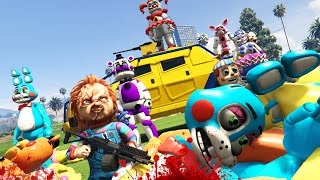 TOY amp SISTER LOCATION ANIMATRONICS vs CREEPY KILLER DOLL CHUCKY GTA 5 Mods FNAF Funny Moments [upl. by Nimrac]