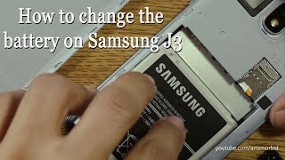 SAMSUNG J3 phone How to replace the battery [upl. by Nealon]