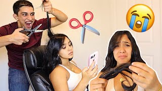 CUTTING MY GIRLFRIENDS HAIR PRANK she cried [upl. by Anerehs]