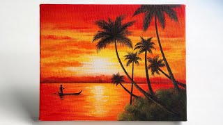 Easy sunset painting  painting for beginners  step by step acrylic painting tutorial [upl. by Ocsic]