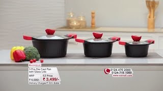 Ezmall  Wonderchef 3 Pcs Die Cast Pan with Glass Lids [upl. by Idissak]