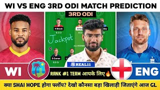 WI vs ENG Dream11 WI vs ENG Dream11 Prediction West Indies vs England 3rd ODI Dream11 Team Today [upl. by Harty]