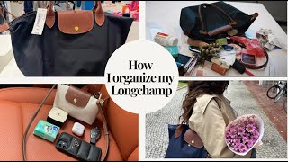 HOW I ORGANIZE MY NEW LONGCHAMP LE PLIAGE MEDIUM TOTE WHATS IN MY BAG LONGCHAMP TJMAXX [upl. by Bianchi]