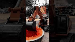 RC toy Excavator eating watermelon 😋 [upl. by Annohs]