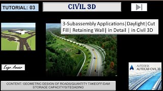 3Subassembly Applications  Daylight  Cut Fill  Retaining Wall in Detail  in Civil 3D [upl. by Eelyac]