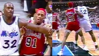 Dennis Rodman Tough Defensive on Shaq 04071996 [upl. by Ydor]