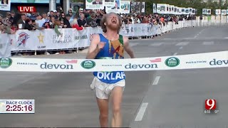 WATCH Oklahoma City Memorial Marathon Winner Crosses Finish Line [upl. by Rapsag]