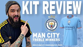 Kit Unboxing amp Review Manchester City Treble Winner Commemorative Jersey [upl. by Erminna]