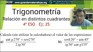 Relaciones razones trigonométricas de ángulos en distintos cuadrantes 4 ESO 06 025 José Jaime Mas [upl. by Adey]