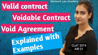 Valid Contract Voidable Contract amp Void Agreement  Explained with Examples  CLAT  AILET  DU LLM [upl. by Ettezel]