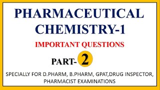 PHARMACEUTICAL CHEMISTRY1 D PHARMACY MCQ PART2 [upl. by Rinee]