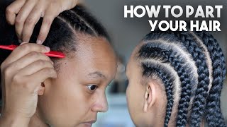 How To Part Your Own Hair for 7 Straight Back Cornrows [upl. by Spatz]