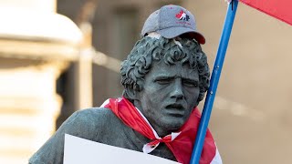 Protesters deface Terry Fox statue dance on war memorial [upl. by Rivard549]