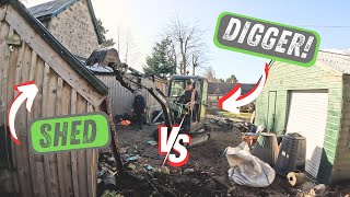 DEMOLISHING A SHED WITH A DIGGER  Diary Of A 21 Year Old Landscape Business Owner EP6 UK [upl. by Lindahl467]