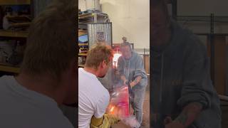 Glassblower catches PPE on fire glassartwork glassart glass glasssculpture bowl fire [upl. by Jerroll]